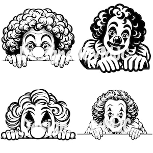 Paquete SVG de payaso que mira fijamente, 12 archivos PNG y clipart, svg de payaso divertido, archivos PNG de payasos divertidos, svg de payaso de circo