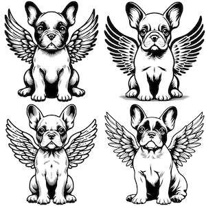 Französische Bulldogge Engelsflügel SVG Clipart, SVG & PNG Dateien, Schnittdateien für Cricut und Silhouette, Lasergravur