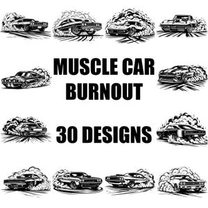 Muskel-Auto Burnout SVG-Bundle, Muskel-Auto svg, Auto Burnout-Svg, Muskel Auto Vektor, Muskel-Auto schneiden Dateien, Hot Rod Muskel Auto, Rauch zeigen