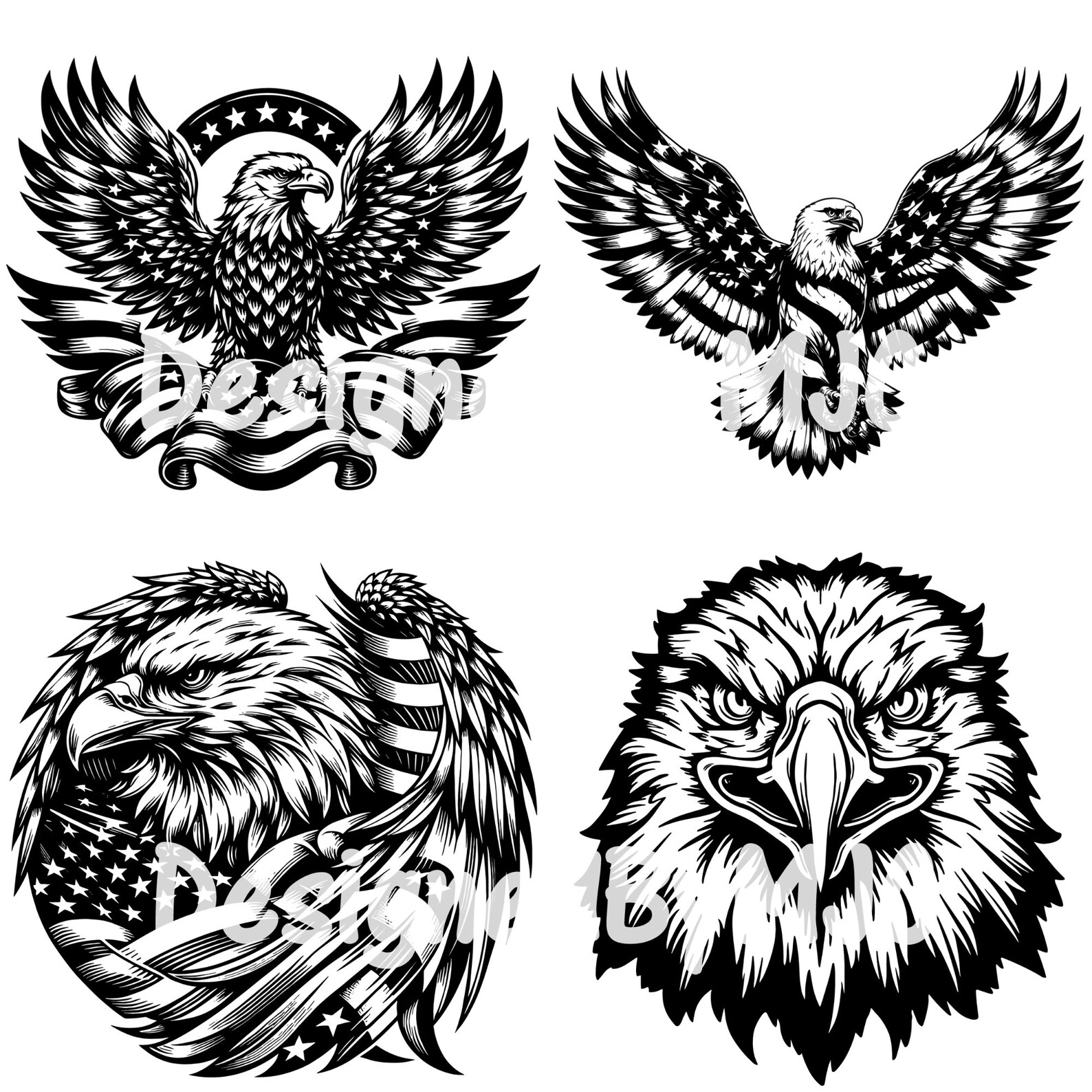 Eagle With Flag SVG Clipart & PNG Files, Bald Eagle Graphics, Digital ...
