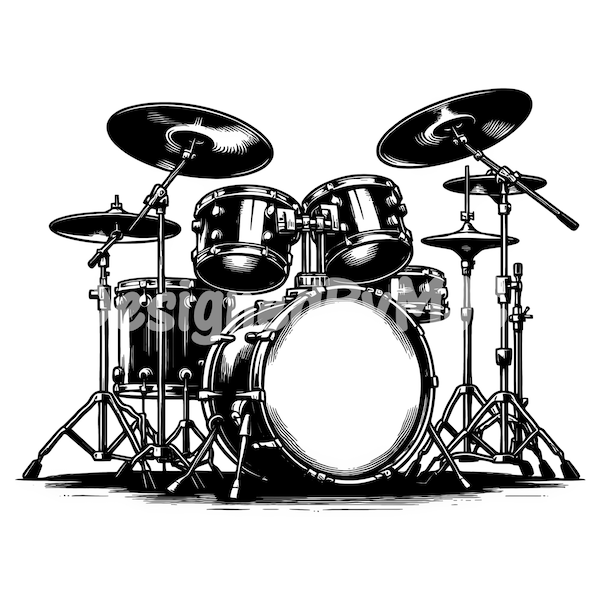 Drums SVG Clipart & PNG Files, Drum Set Clipart Silhouette, Drummer Vector Image, Band, Music
