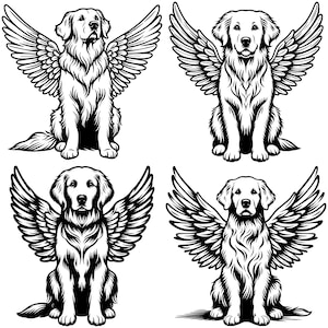 Pacote SVG de Asas de Anjo Golden Retriever | Gráficos de Cachorros Desenhados à Mão, Ilustrações de Golden Retriever, Cliparts para Amantes de Cães, Arte de Golden Retriever