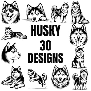 Pacchetto SVG Siberian Husky, Clipart di cani Husky, File vettoriali per Cricut, File PNG dell'icona del logo del cane Siberian Husky