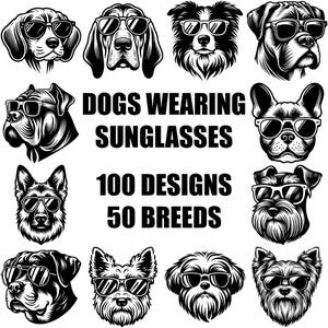 Hundekopf Sonnenbrille SVG Bundle, 50 Hunderassen SVG, Hundeköpfe für Cricut svg, Hunde Silhouette svg, Hundeköpfe Clipart