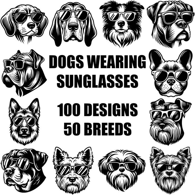 Dog Head Sunglasses SVG Bundle, 50 Dog Breeds Svg, Dog Heads for Cricut ...