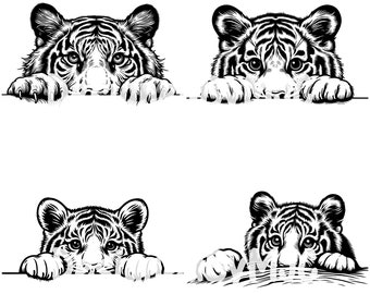Peeking Tiger SVG Bundle PNG Files, Tiger svg, Peeking Animal Svg, Wildlife Svg, Safari Clipart