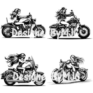 Biker-Küken SVG-Bundle Clipart & PNG-Dateien, Mädchen Motorrad Clipart Silhouette Vektorbild, Frau Biker SVG
