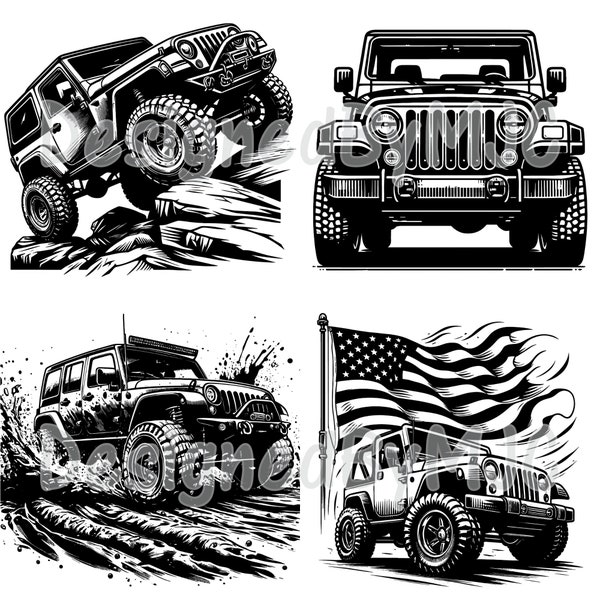 Jeep SVG Clipart, SVG & PNG Files, Jeep Wrangler Graphics, Digital Clip Art, Cut Files for Cricut and Silhouette, Laser Engraving
