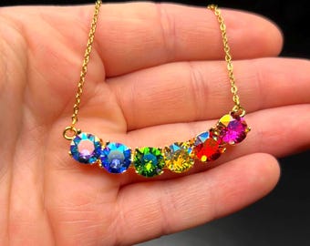 Rainbows Edge 8mm 6 stone necklace embellished with Swarovski® Crystals