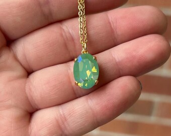 Pacific Opal Glacier Blue 14mm Oval Cut necklace embellished with Swarovski® Crystals