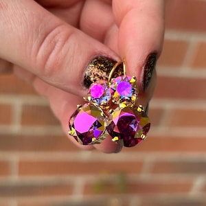 Fuchsia Transmission 12/8 Cushion Cut drop earrings RARE embellished with Swarovski® Crystals