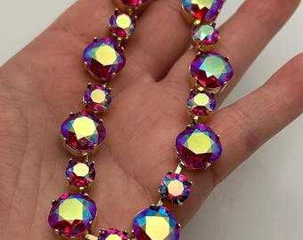 Fuchsia AB 12/8mm cushion cut necklace embellished with Swarovski® Crystals