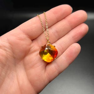 Fire Opal 18mm Cushion Cut Austrian crystal necklace
