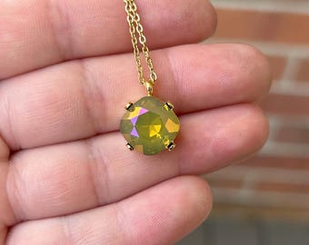 Air blue opal Brandy 12mm Cushion Cut necklace embellished with Swarovski® Crystals
