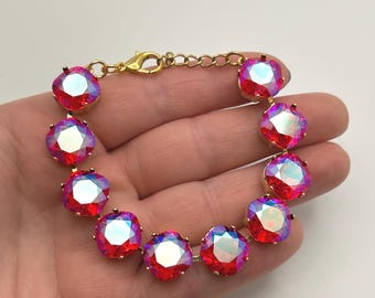 Light Siam Shimmer 12mm cushion cut bracelet embellished with Swarovski® Crystals