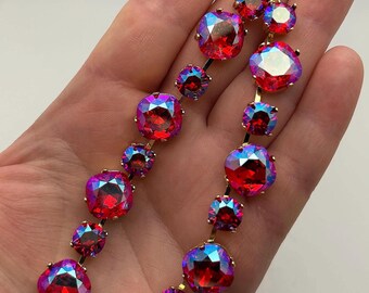Light Siam Shimmer 12/8mm cushion cut necklace embellished with Swarovski® Crystals