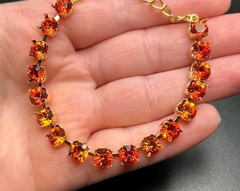 Fire Opal 6mm bracelet embellished with Swarovski® Crystals