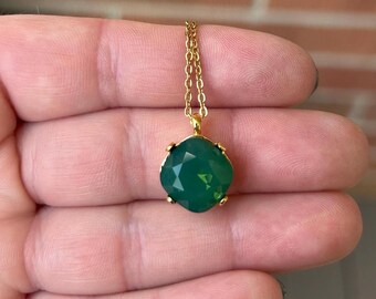 Palace green opal 12mm Cushion Cut necklace embellished with Swarovski® Crystals