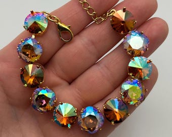 Autumn Glow 12mm Rivoli & Cushion Cut bracelet embellished with Swarovski® Crystals