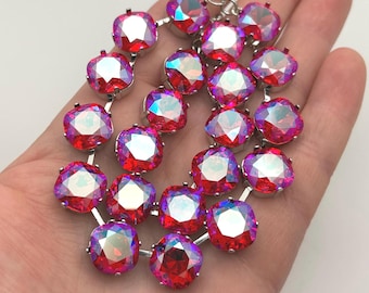 Light Siam Shimmer 12mm cushion cut necklace embellished with Swarovski® Crystals