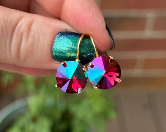 Fuchsia Purple Haze 12mm Rivoli earrings embellished with Swarovski® Crystals