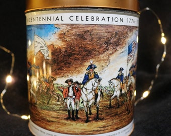 Bicentennial Tin | Vintage Bicentennial | Bicentennial Celebration 1776-1976 | The surrendering of Cornwallis at Yorktown by John Trumbull