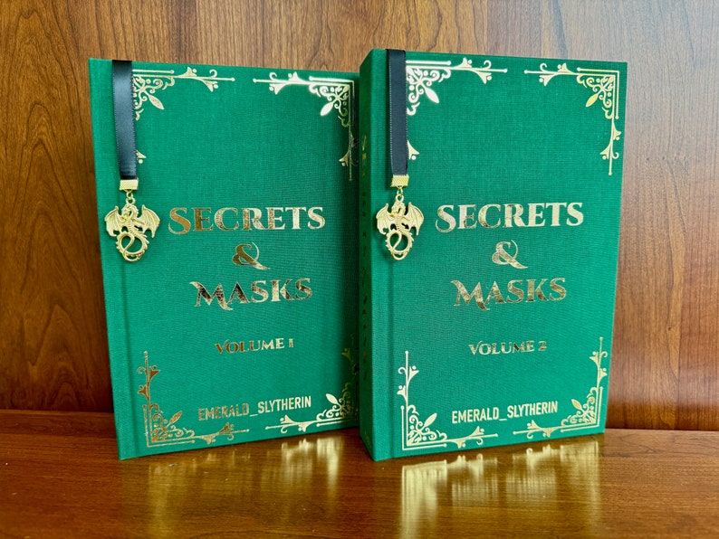 Secrets & Masks. 2 Volume Set. Dramione fanfiction. Handbound. Hardcover with bookmark charm. Free shipping. imagen 4