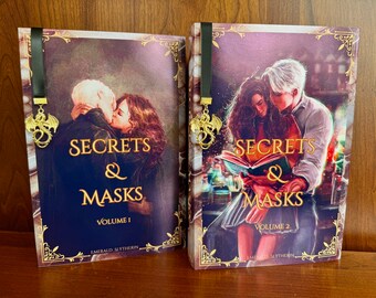 Secrets & Masks. 2 Volume Set. Dramione fanfiction. Handbound. Hardcover with bookmark charm. Free shipping.