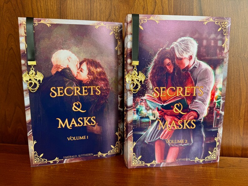 Secrets & Masks. 2 Volume Set. Dramione fanfiction. Handbound. Hardcover with bookmark charm. Free shipping. imagen 1