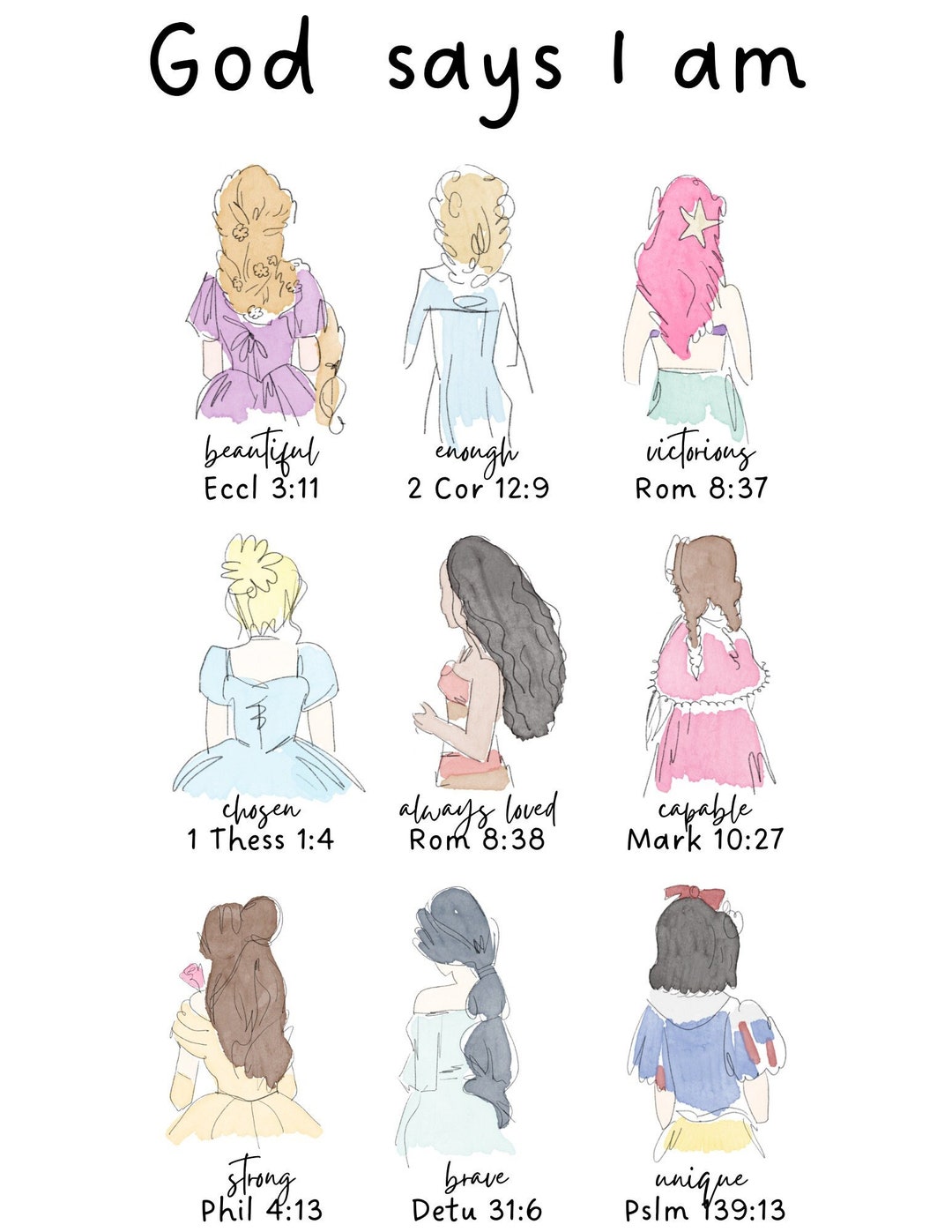 God Says I Am Png / Jpg / Watercolor Princess Sublimation File - Etsy