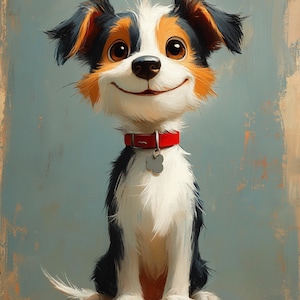 Charming Cartoon Dog with Red Collar Art Print