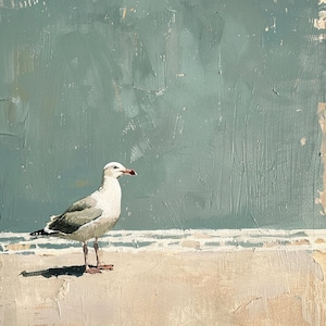 Seagull Beach Art: Tranquil Coastal Painting
