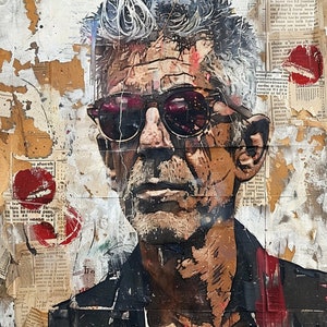 Edgy Anthony Bourdain Street Art: Urban Mixed Media Portrait