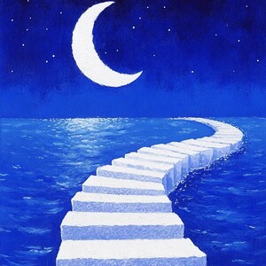 Pathway to the Moon - Verträumter minimalistischer Nachthimmel Kunstdruck