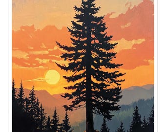Majestic Sunset Pine - Serene Landschaftskunst Aufkleber