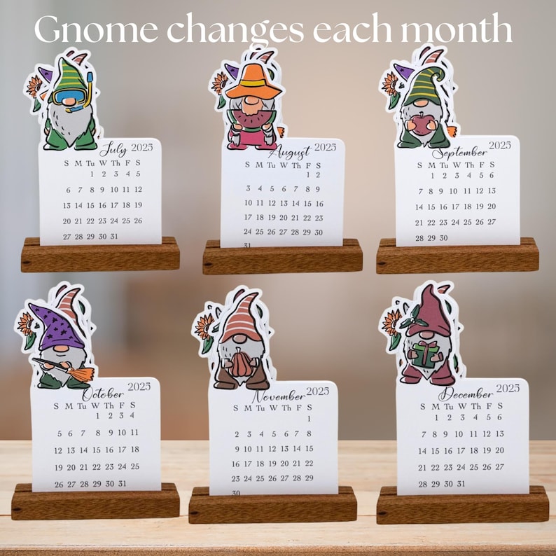 2026 Gnomes Mini Desk Calendar With Wood Stand | Mini Desktop Calendar ...