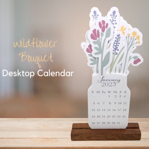 2025 Mini Desk Calendar - Wildflowers in a Mason Jar with Wood Stand | Mini Desktop Calendar | Flower Theme 2025 Monthly Calendar