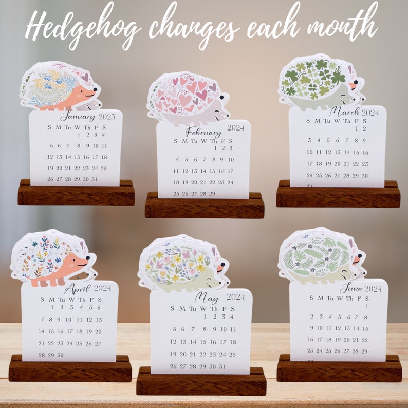 Hedgehog Lovers 2025 Monthly Desk Calendar With Wooden Stand | 2025 ...