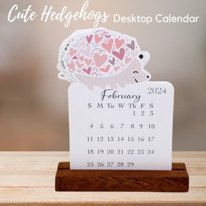 Calendario da tavolo mensile 2025 Hedgehog Lovers con supporto in legno / Calendario mensile mini 2025 per scrivania / Calendario da tavolo con simpatici regali a forma di riccio
