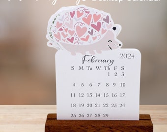 Igelliebhaber 2026 Monatlicher Tischkalender mit Holzständer | 2026 Mini-Monatskalender für Desktop | Niedlicher Igel Geschenk-Tischkalender