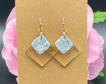 Gold, square drop earrings