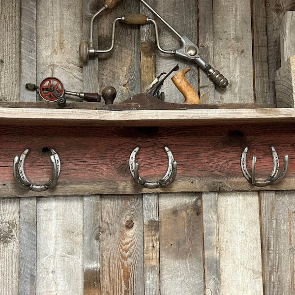 Rustic Horseshoe Shelf/ Coat Rack Combo