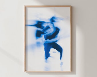 Blue abstract dance art print with frame, cyanotype art print, wall art home decor, multiple sizes available