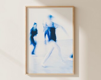 Bailarines azules en movimiento, fotografía experimental arte impresión danza, sin enmarcar 5x7" 12x18" 20x28" 28x40", decoración del hogar costero azul