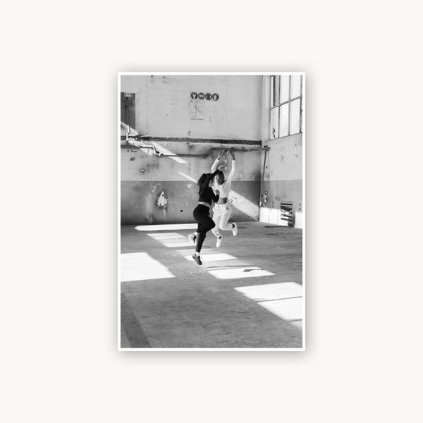 Women dancing in a warehouse, Black and white art photography print, Unframed 15x20cm 30x45cm 40x60cm 60x90cm, museum quality photo print