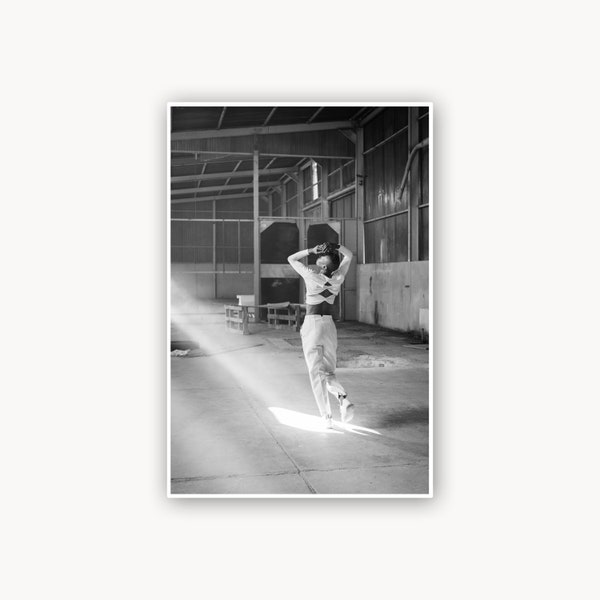 Dancing in a warehouse with light, Fine art black and white photography print, Unframed 6x8" 12x18" 16x24" 24x36", Black & white home decor