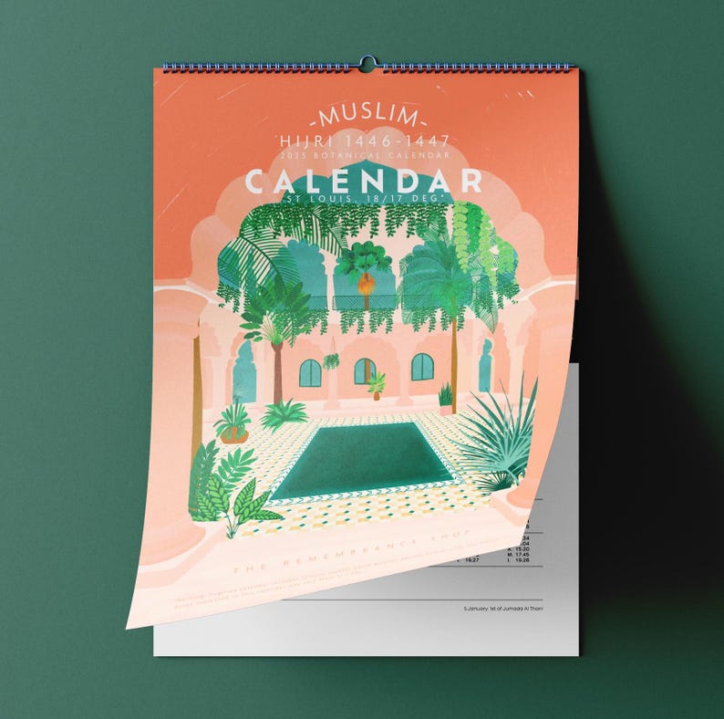 Islamic Calendar 2025 Hijri Dates and Islamic Events Botanical Illustrations Prayer Times Hijri