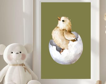 Vintage Baby Chick Nursery PRINTABLE Wall Art | Hatching Chick Nursery Print | Yellow Nursery Decor| Neutral Nursery Decor | Nursery Prints