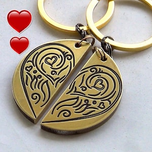 Engraved Brass Keychain Set: Custom Love Keychains