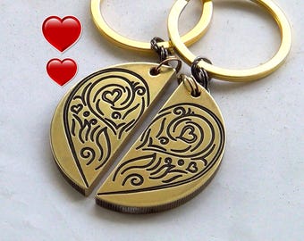 Engraved Brass Keychain Set: Custom Love Keychains